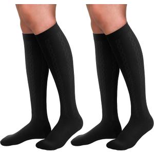 30-40mmHg Medical Graduated Compression Socks for Women&Men Circulation-Knee High Socks for Support,Hiking,Running (Large-X-Large, 1-2 Pack Black)