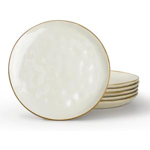 famiware Dinner Plates Set of 6, 10.25 inch Pasta Plate, Ocean Round Stoneware Dessert Plates Dish Set for Kitchen Microwave Dishwasher Safe, Scratch Resistant, Vanilla White