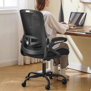 Ergonomic Office Chair, Desk Chair with Adjustable Lumbar Support, Breathable Mesh Comfy Computer Chairs with Flip-up Armrests Executive Task Chair for Adults Home Office(Black), Standard