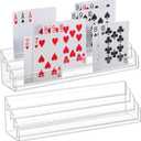 Yerliker 2 Pcs Playing Card Holders for Playing Cards, Acrylic Card Organizers, 4 Slots Tray Solid Game Stands Accessories for Seniors Adult Bridge, 10 x 2.3 x 2.3 Inch