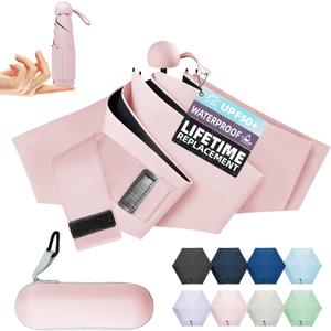 Travel Mini Umbrella Compact Small & Lightweight, UV Rain Protection, Pocket-Sized Folding Umbrellas with Quickdraw & Case for Men Women & Kids Backpack