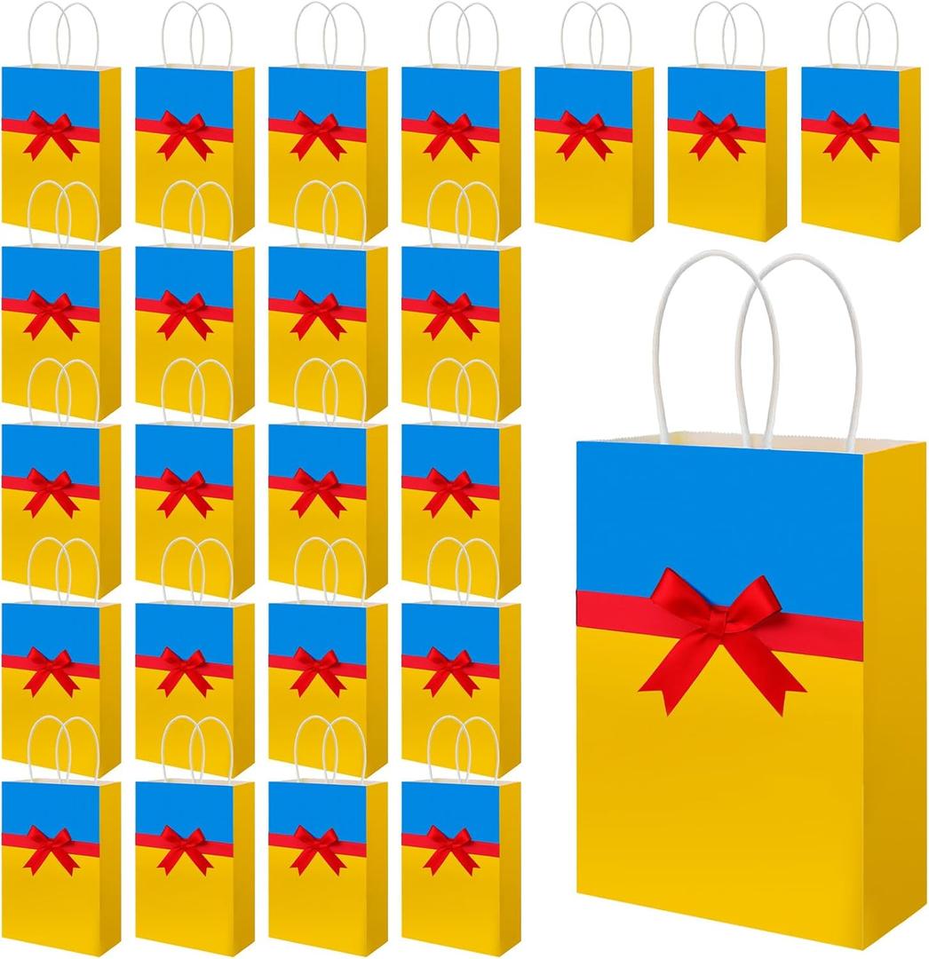 Humyoun 24pcs Princess Gift Bags with Bow Reusable Goodie Bags with Handles Candy Treat Accessories for Princess Kids Birthday Party Favors Decoration Supplies, 6.3 x 8.7 Inch