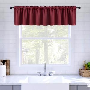 MIULEE Christmas Wine Red Window Valance 18 Inches Long - Rod Pocket Thermal Insulated Blackout Curtain Valance for Bedroom Living Room Kitchen Bathroom, One Panel, 42 x 18 Inches Length