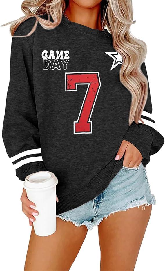 SUPEYA Game Day Sweatshirt Women Football Sweatshirts Funday Sunday Fall Pullover Football Fan Number Graphic Casual Tops Grey, XXL 