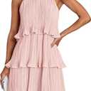 ZESICA Women's 2026 Summer Halter Cocktail Dresses Sleeveless Ruffle Tiered Chiffon Pleated Wedding Guest Mini Dress,
Pink, Medium
