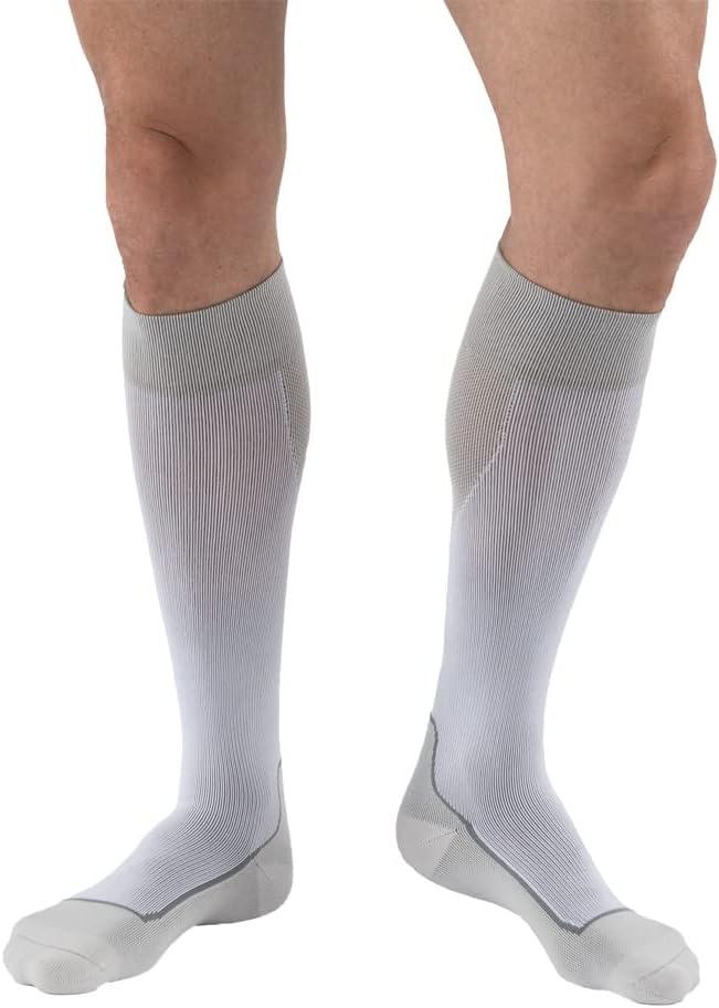 JOBST Sport Knee High 15-20 mmHg Compression Socks, White/Grey, Small