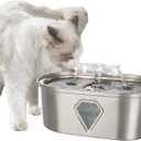 Cat Water Fountain - Stainless Steel Water Fountain for Small Pets - 118oz/3.5L Automatic Cat Water Dispenser with Water Level Window by PETMAKER