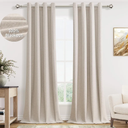 Oatmeal Linen Blackout Curtains 96 Length 2 Panels Set for Living Room Bedroom, 100% Black Out Thermal Insulated Linen Drapes, Room Darkening Grommet Curtains 96 Inches Long