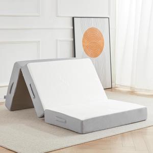Lazyzizi Folding Mattress, 6 Inch Memory Foam Tri-fold Mattress with Breathable & Washable Bamboo Fiber Fabric Cover, Foldable Floor Guest Bed for Camping, Road Trip, Twin