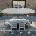 Kingdura 13ft Large Patio Umbrella with Solar Lights, Double-Sided Rectangle Outdoor Table Umbrella with Base Included, 12 Reinforced Ribs, 48 Led Lights, Crank Lift for Market Pool Deck, Light grey