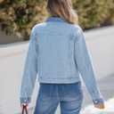 luvamia Jean Jacket Women Trendy Texture Distressed Button Down Long Sleeves Casual Trucker Denim Jackets with Pockets (Blue), S