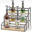 DTUQYX Coffee Syrup Organizer 3-Tier, 12 Bottles Capacity Coffee Syrup Rack, Syrup Stand for Spice, Wine, Liquor, Bottle, Coffee Bar Station Racks Magnetic, No Installation (Light-Colored Wood, Grey)