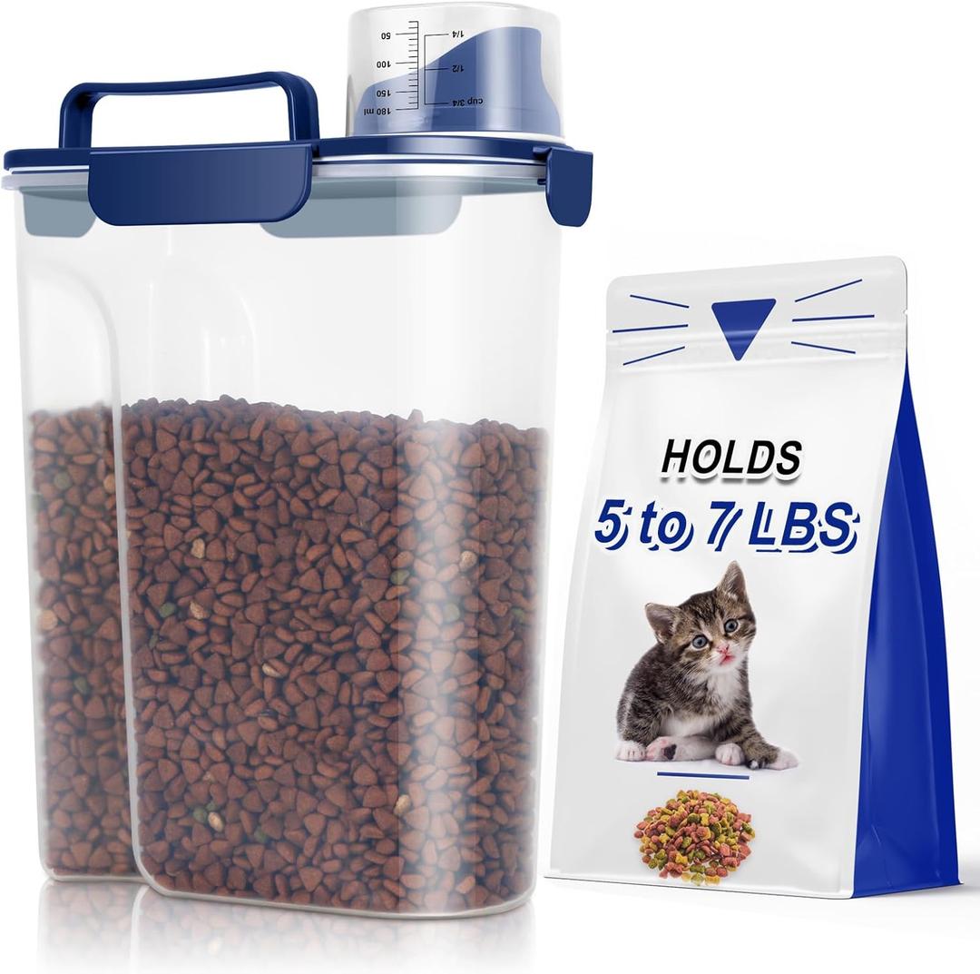 TBMax Large Cat Food Storage Container, Portable Dog Food Container with Upgraded Large Spout and Cup, Travel Pet Food Storage Dispenser for Kibble Storage, Bird Seed Container - Dark Blue (6 Qt)