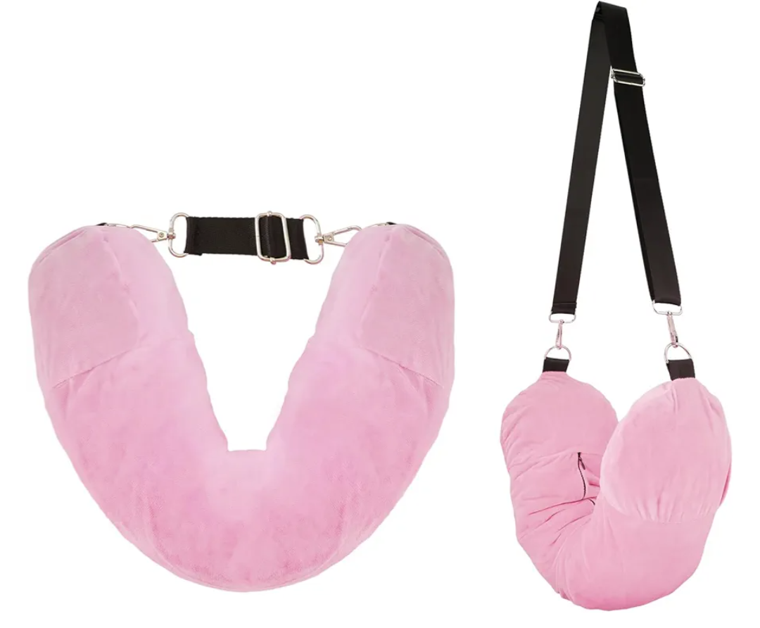 XIHIRCD Travel Pillow Stuffable with Clothes, Soft Travel Pillow Transformable Neck Pillow Expandable Cloth Carry on Pillow for Traveling Car Home Office Flight (Pink)