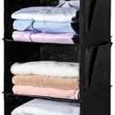 BOOMIBOO Hanging Closet Organize and Shelves，5-Hanging Shelf with 2 Side Pockets，Storage Foldable （Black）