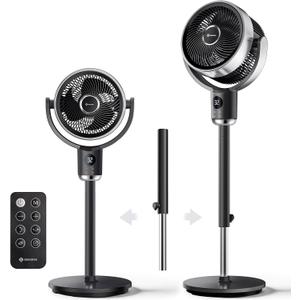 Fan for Bedroom, 3D Oscillating Standing Fans, 100ft Airflow, Quiet Pedestal Floor Fan with DC Motor, 32 Speeds, 3 Modes, Adjustable Height, 12H Timer, Remote Control for Home, Dorm, Office, Small