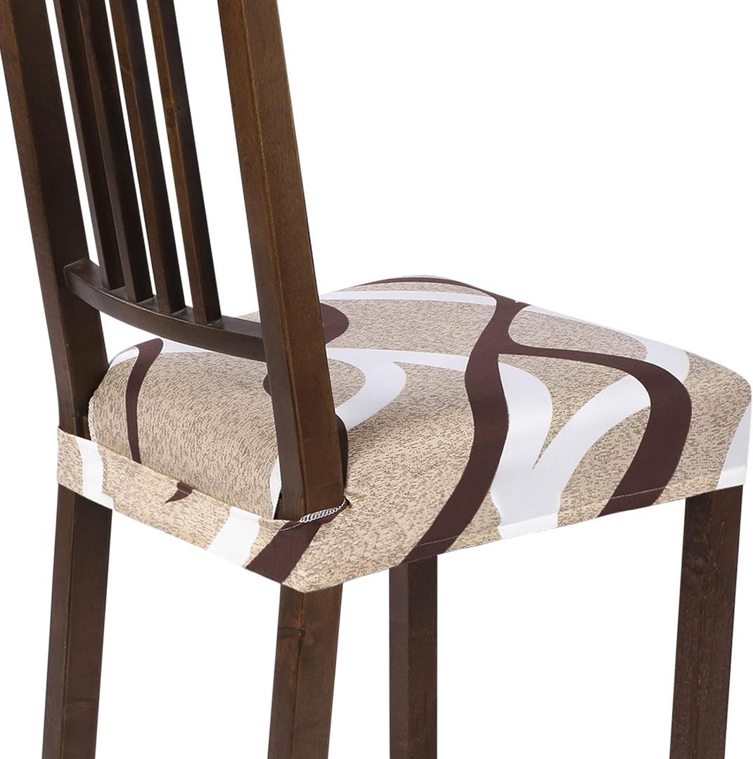 SearchI Stretch Dining Chair Seat Covers Set of 6, Soft Removable Washable Seat Covers for Dining Chairs, Dining Room Seat Cover Protector (Rear-Covered, Beige) (6pcs)