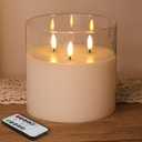 Eywamage 3 Wick Clear Glass Flameless Candle with Remote, Large Flickering LED Battery Pillar Candle  6" H 6"