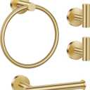 Lairuier Bathroom Hardware Set, 4-Piece Towel Holder Set Include Toilet Paper Holder,Towel Ring and 2 Towel Hooks Stainless Steel Wall Mounted Bathroom Hardware Accessories Set (Brushed Gold)