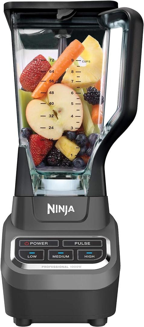 Ninja Professional Blender 1000W, Total Crushing Technology for Smoothies, Ice Crushing & Frozen Fruit, Full-Size Countertop Blender, 72-oz. Pitcher, Black & Grey, BL610