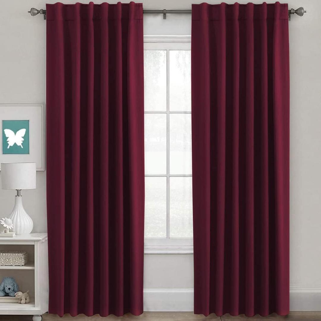 H.VERSAILTEX Christmas Blackout Curtains Thermal Insulated Window Treatment Panels Blackout Drapes for Living Room Back Tab/Rod Pocket Bedroom Draperies, 52 x 84 Inch, Burgundy Red, 2 Panels
