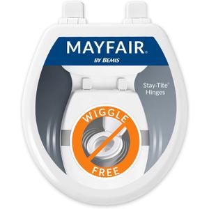 Mayfair Linden Slow Close Toilet Seat, Non Slip Heavy Duty Wood, Easy Install, Round, White
