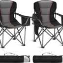 HIGH POINT SPORTS Oversized Folding Camping Chair, Heavy Duty Portable Camp Lawn Chairs, Folding Chairs for Outside with Cup Holder and Cooler Bag for Travel, Beach Support 450 LBS, 2 Pack, Black, Twin Pack
