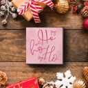 Pink Bow Christmas Wooden Box SignHO HO HOPink Christmas Decorations, Christmas Office Decorations for Work Desk, Christmas Gifts for Women 5x5 Inch