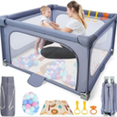 Foldable Baby Playpen,50"×50" Play Pens for Babies and Toddlers,Safe Anti-Fall Play Yard with Gates,Baby Fence with Breathable Mesh,Indoor & Outdoor Kids Activity Center,2 Handlers+Ocean Ball+Basket