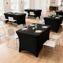 4FT Black Table Cloth - 2 Pack, Fitted Stretch Rectangle Spandex Tablecloth, Washable Table Cover for Party, Dining, Wedding, Banquet and Festival(Black, 30" x 48")