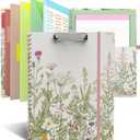 Clipboard Folder with Notepad Refillable Lined for Letter Size (11" x 8.5"), 5 Dividers with Storage 10 Pockets, Cute Spiral Foldable Clipboard with Metal Clip School Office Supplies (Garden Flowers)