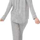 Women's Pajama Set Long Sleeve Button Down Fashion ladies Sleepwear soft Pjs knitted Loungewear Set (Medium, Light-Gray) (Gray, M)