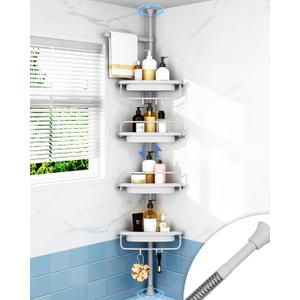 ALLZONE Rustproof Shower Caddy Corner for Bathroom,Bathtub Storage Organizer for Shampoo Accessories,4-Tier Adjustable Shelves with Tension Pole, 34 to 116 Inch, Grey