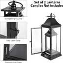 SwallowLiving Black Outdoor Lanterns Set of 2, 19.5" & 13.3" Farmhouse Large Metal Decorative Candle Lanterns with Tempered Glass for Patio, Fireplace, Table Centerpiece & Indoor Decor (No Candle)