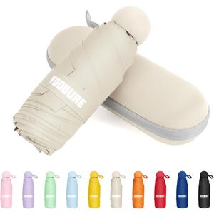 Yoobure Travel Umbrella Portable Compact Umbrellas, Pocket Mini for Purse, Umbrellas for UV Sun & Rain Small for Backpack, Umbrella with Case Folding for Kids Women (Beige)