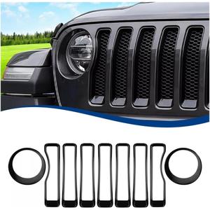 Front Grille Inserts & Headlight Cover Compatible with (2018-2023) Jeep Wrangler JL JLU (Black, Sport/Sport S)