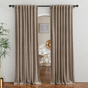 RYB Home Velvet Curtains 96 inches for Sliding Door - Blackout Curtains for Living Room, Thermal Insulated Panels Soft Luxury Window Decor for Kids Bedroom, W62 x L96, Taupe, 2 Panels