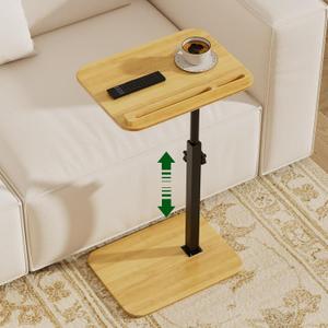 TV Tray Side Table for Couch - Adjustable Height 360 Rotatable C Table End Table Laptop Desk for Sofa, Perfect for Eating Working Reading, Fits Small Spaces, Gift for Home Family Mom Dad Friends (Natural)