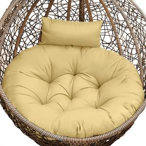 Outdoor Swing Egg Chair Cushion Replacement, Thicken Hanging Basket Egg Chair Cushion Waterproof Papasan Chairs Cushions with Headrest Pillow, Larger Round Cushions for Eggs Chairs (Khaki)