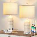Farmhouse Table Lamps Set of 2, 3-Way Dimmable Touch Lamp for Bedroom Nightstand with USB A+C Ports & AC Outlet, White Vintage Boho Bedside Lamp for Living Room End Table (Bulbs Included) (Ivory)