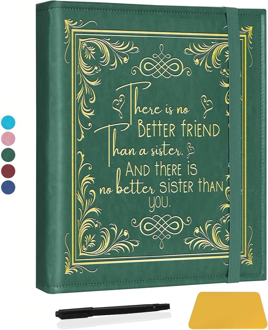 Sisters Photo Album for 3x5 4x6 5x7 Pictures DIY Memory Leather Cover Album Bestie Gifts BFF Photo Album Book Soul Sisters Gifts (Album better friend-Dark Green)