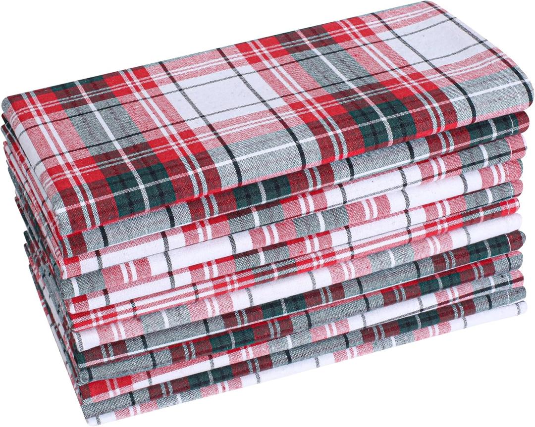 Palisa Christmas Cloth Napkins Set of 12 - Decorative Plaid Check Dinner Napkin for Holiday Guest Party and Gift, Cocktail, Thanksgiving | Washable 100% Cotton Reusable Table Linen 18x18 Inch - Red