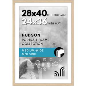 Americanflat 28x40 Poster Frame with Polished Plexiglass - Use as 24x36 Frame with Mat or Display 28x40 Photo Without Mat - Hudson Collection - Wide Picture Frames for Wall Display - Natural Oak