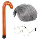 Xcgbxzd Old Man Accessories Including Old Grandpa Wig Cane Glasses for 100th Day of School