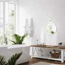 Small Wall Mirror Wood Framed Decorative Mirror White Teardrop Hanging Mirrors Unique Vanity Mirror for Bedroom Bathroom Living Room