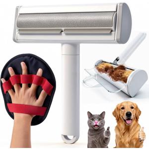 2 in 1 Pet Hair Removal Set, Reusable Dog Hair Remover & Cat Hair Remover, Pet Hair Remover with Roller & Glove, Pet Hair Removal Tool for Clothing, Couch, Furniture & Laundry