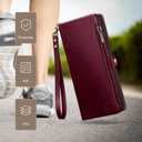 XcaseBar compatible with Samsung Galaxy S25 Wallet case with Zipper Credit Card HolderRFID Blocking,Flip Folio Book PU Leather Phone case Shockproof Cover Men Women for Samsung S25 case Wine Red