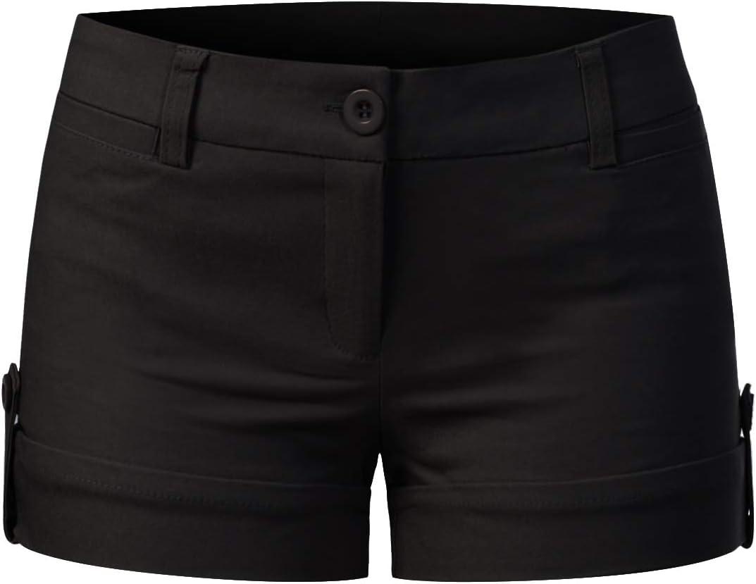 MixMatchy Women's Casual Body Enhancing Comfort Cuffed Shorts with Pockets Black, L