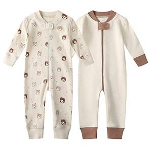 Owlivia Organic Cotton Baby Boy Girl Zip up Sleep N Play, Footless, Long Sleeve(3-6 Months, Mini Bears&Beige)