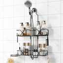 Adjustable Height Shower Caddy Hanging for Handheld Shower Heads, Shower Racks with Soap Holder 8 Hooks, No-Drilling, Anti-Swing, Bathroom Storage Shower Organizer